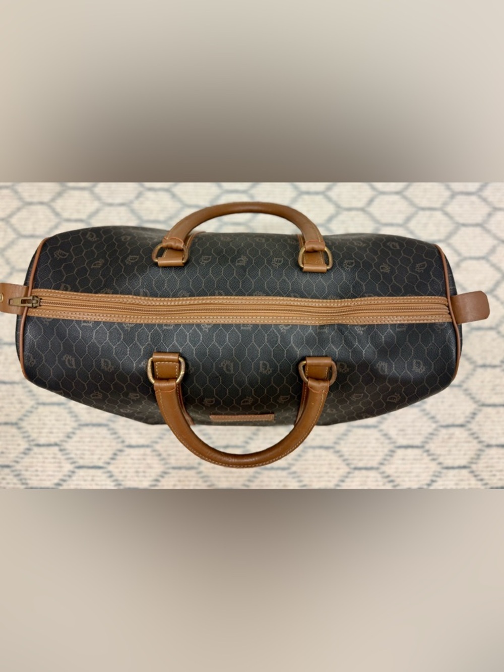 DIOR Vintage Brown Iconic Monogram Honeycomb Coated Canvas Weekender Travel Bag - Picture 10 of 16